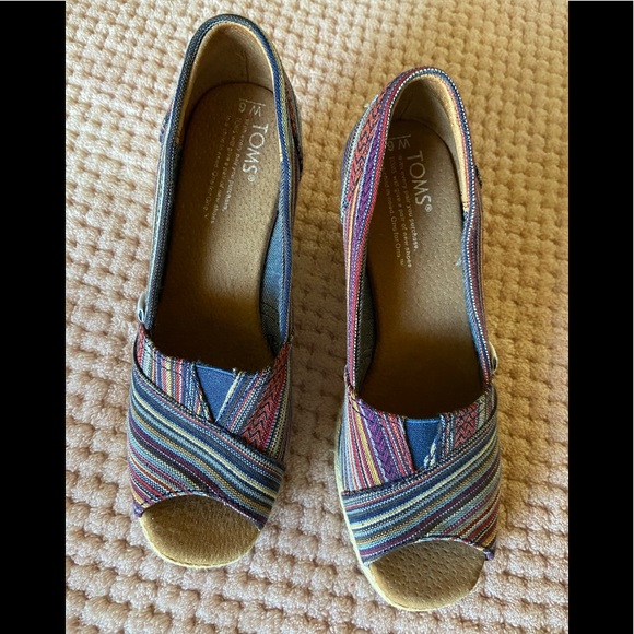 Toms tribal design espadrille wedge peep toe - Picture 2 of 8